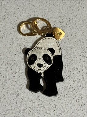 Authentic MCM Limited Edition Flat Leather Panda Bag Charm Gold Heart Pendant